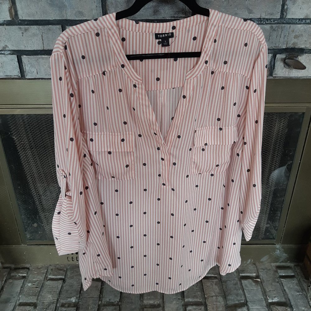 Pink Stripe Blue Polka Dot Torrid Blouse